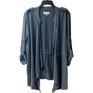 Knox Rose Boho Flowy Utility Jacket Womens Large Gray Tie Waist Roll Tab Sleeve